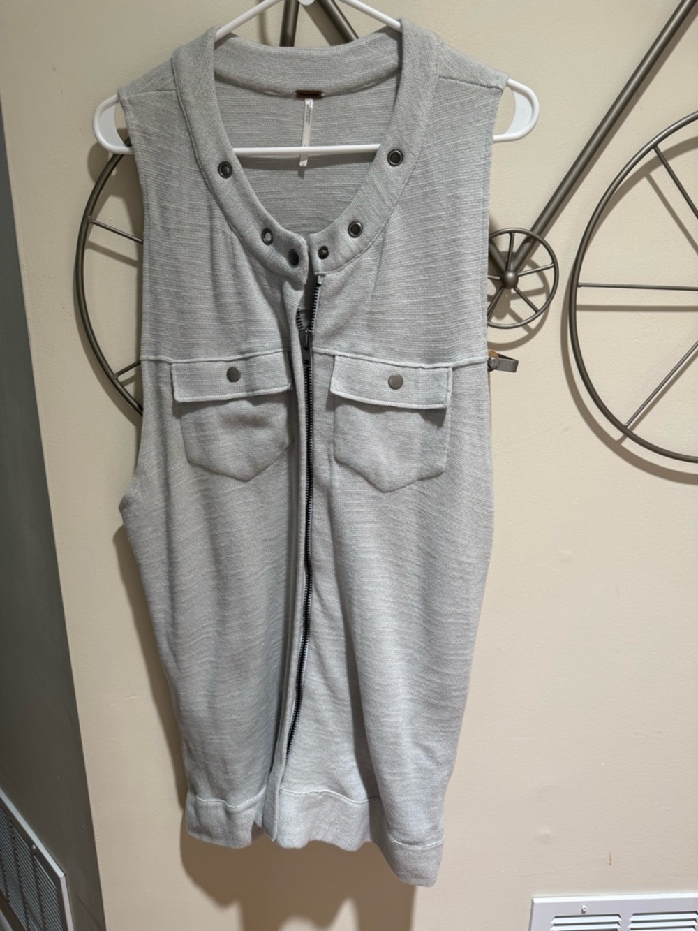 Free People Sleeveless Highway Slub Knit Vest Zip-Front Utility Size L Cotton